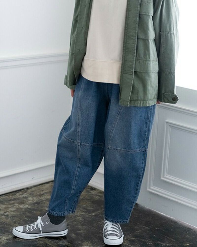 定番人気 デニムボールパンツ ゆったりシルエット ウエストゴム 調整紐付き オールシーズン対応 大人カジュアル