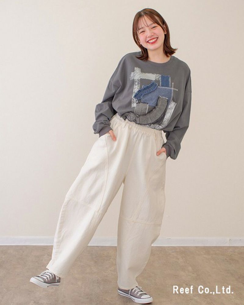定番人気 デニムボールパンツ ゆったりシルエット ウエストゴム 調整紐付き オールシーズン対応 大人カジュアル