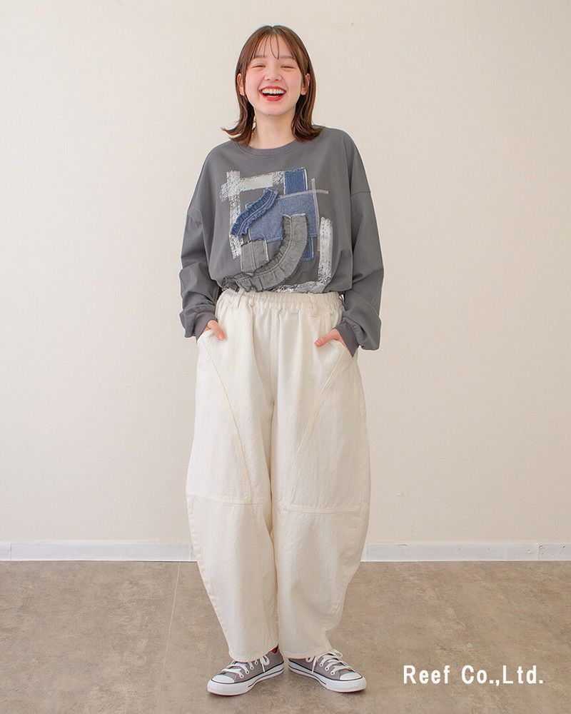定番人気 デニムボールパンツ ゆったりシルエット ウエストゴム 調整紐付き オールシーズン対応 大人カジュアル