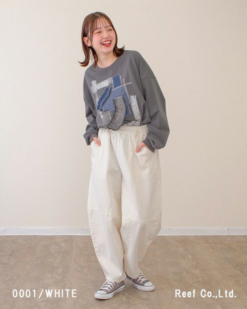 定番人気 デニムボールパンツ ゆったりシルエット ウエストゴム 調整紐付き オールシーズン対応 大人カジュアル