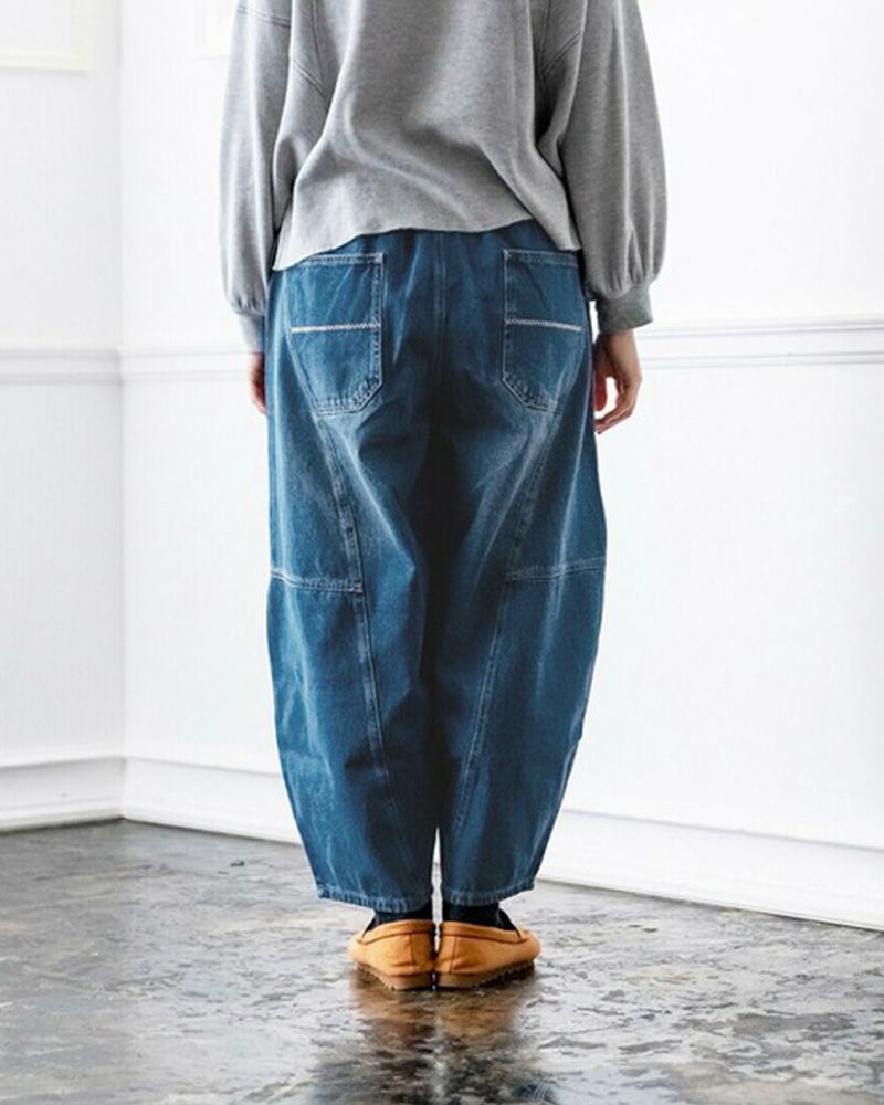 定番人気 デニムボールパンツ ゆったりシルエット ウエストゴム 調整紐付き オールシーズン対応 大人カジュアル