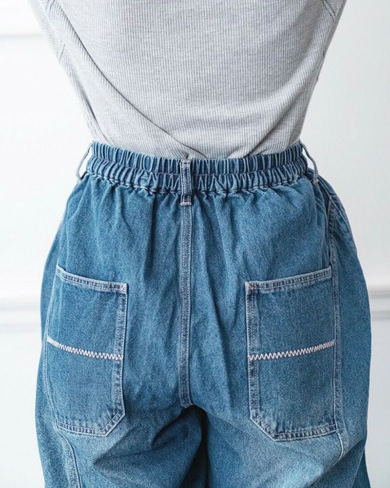 定番人気 デニムボールパンツ ゆったりシルエット ウエストゴム 調整紐付き オールシーズン対応 大人カジュアル