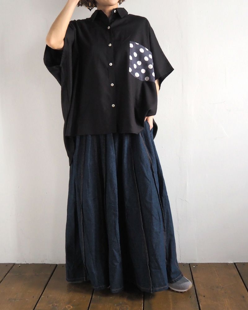 デニムスカート プリーツ入り 上品シルエット ウエストゴム 着回し抜群 大人カジュアル オールシーズン対応