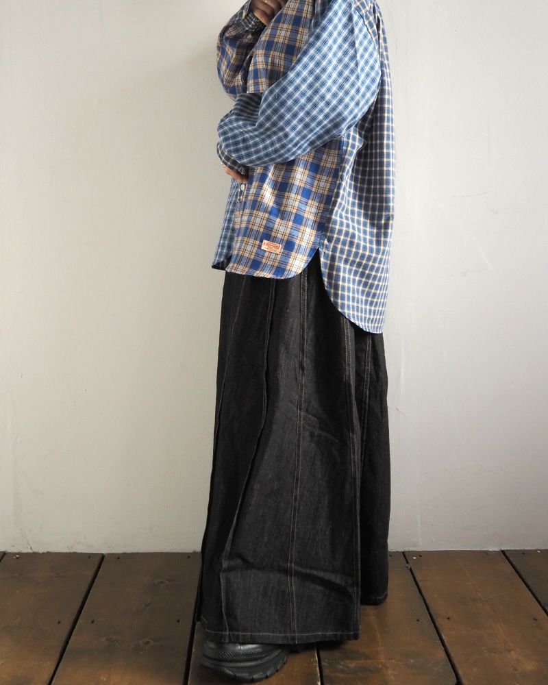 デニムスカート プリーツ入り 上品シルエット ウエストゴム 着回し抜群 大人カジュアル オールシーズン対応