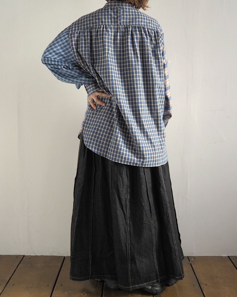 デニムスカート プリーツ入り 上品シルエット ウエストゴム 着回し抜群 大人カジュアル オールシーズン対応