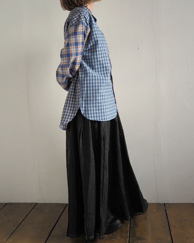 デニムスカート プリーツ入り 上品シルエット ウエストゴム 着回し抜群 大人カジュアル オールシーズン対応