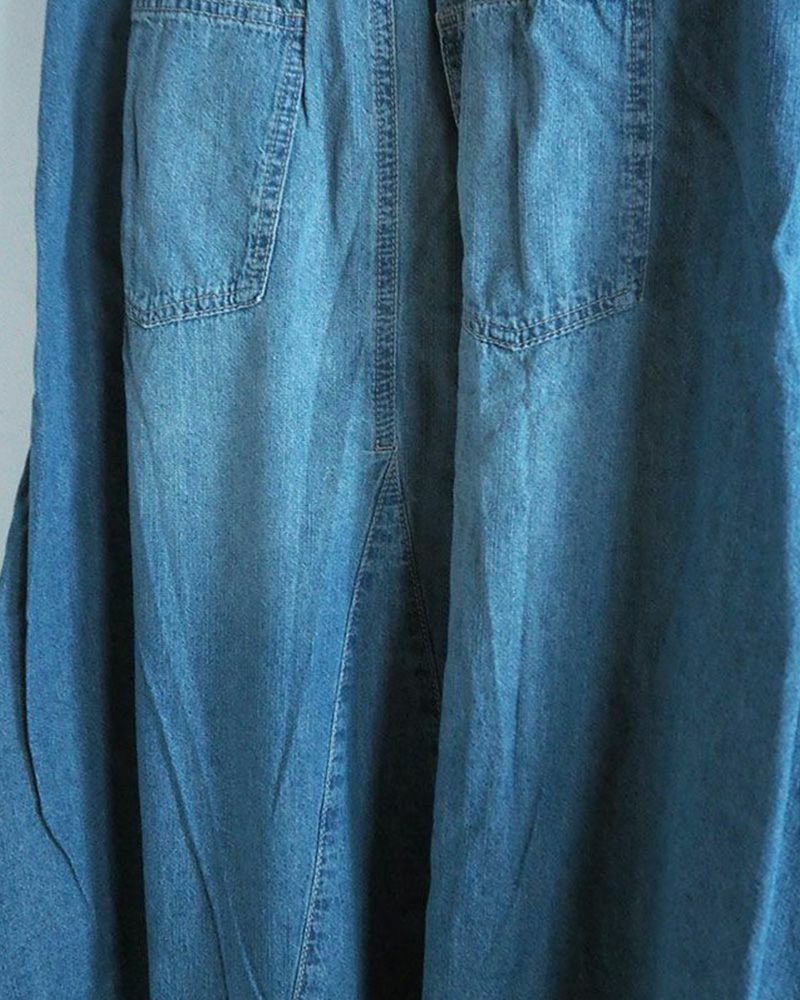 デニムフレアスカート ロング丈 ウエストゴム 切りっぱなし裾 ダメージ加工 カジュアル 甘辛MIX 着回し抜群