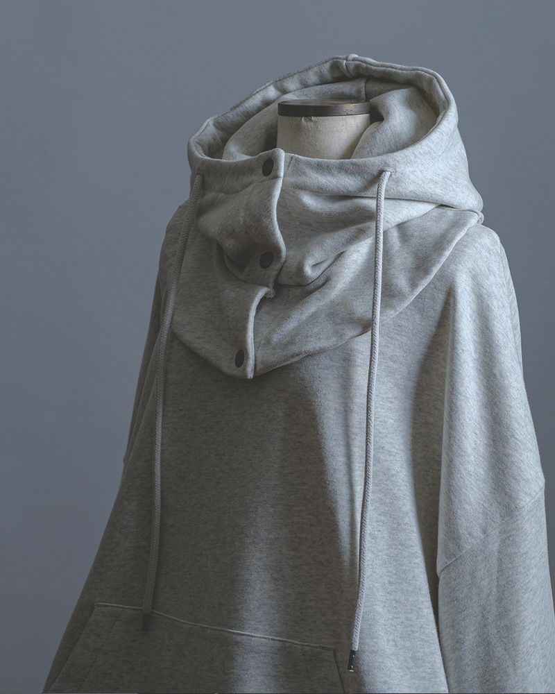 Pokke++ クルーネックスウェット フード取り外し 2WAY仕様 ドローコード付き ゆったりシルエット 裏毛素材