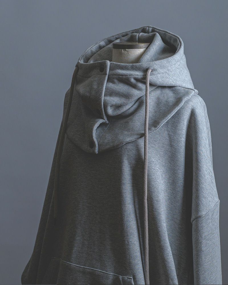 Pokke++ クルーネックスウェット フード取り外し 2WAY仕様 ドローコード付き ゆったりシルエット 裏毛素材