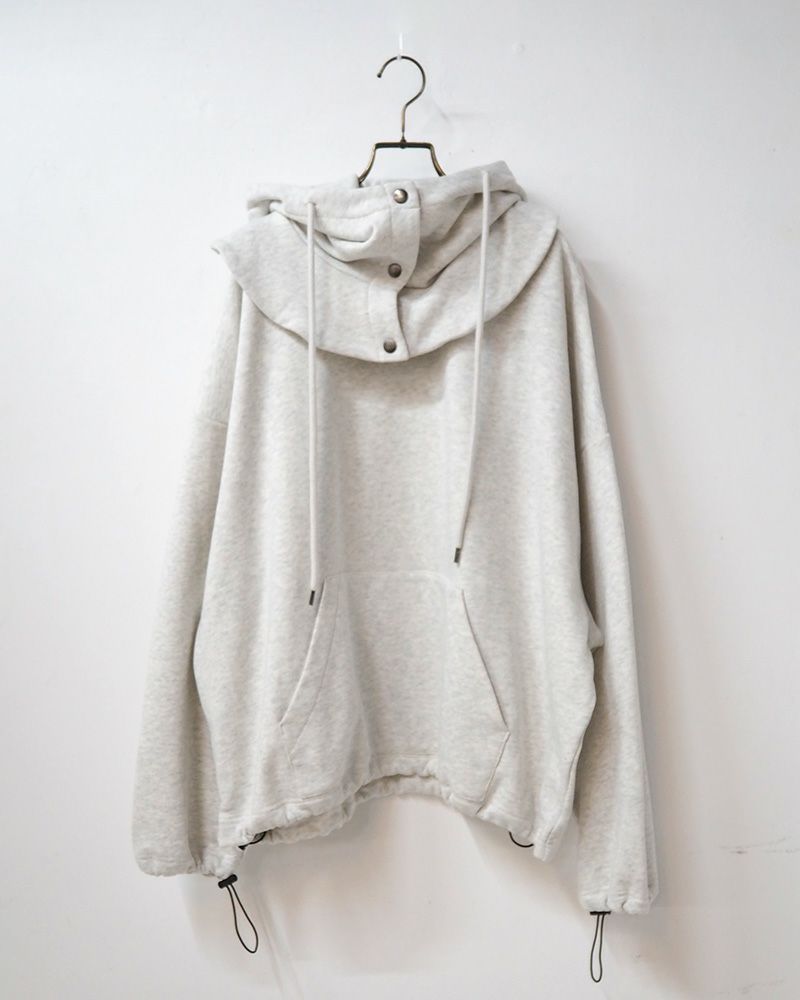 Pokke++ クルーネックスウェット フード取り外し 2WAY仕様 ドローコード付き ゆったりシルエット 裏毛素材