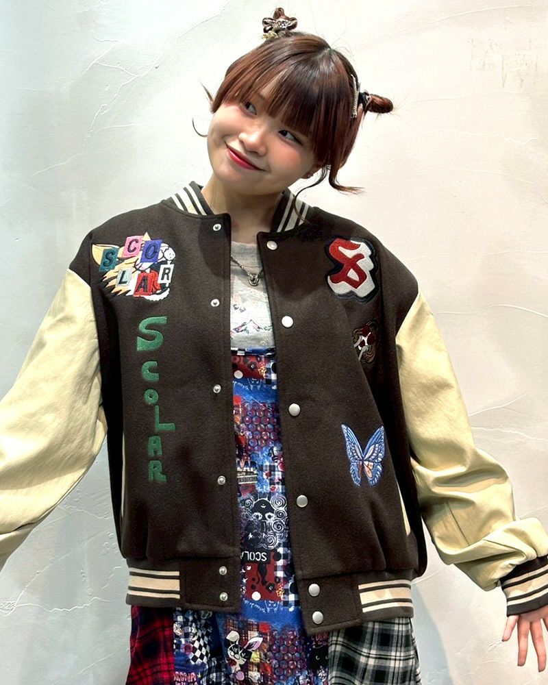 ScoLar スカラー 異素材MIX刺繍スタジャン ＆Vogue限定カラー ブラウン