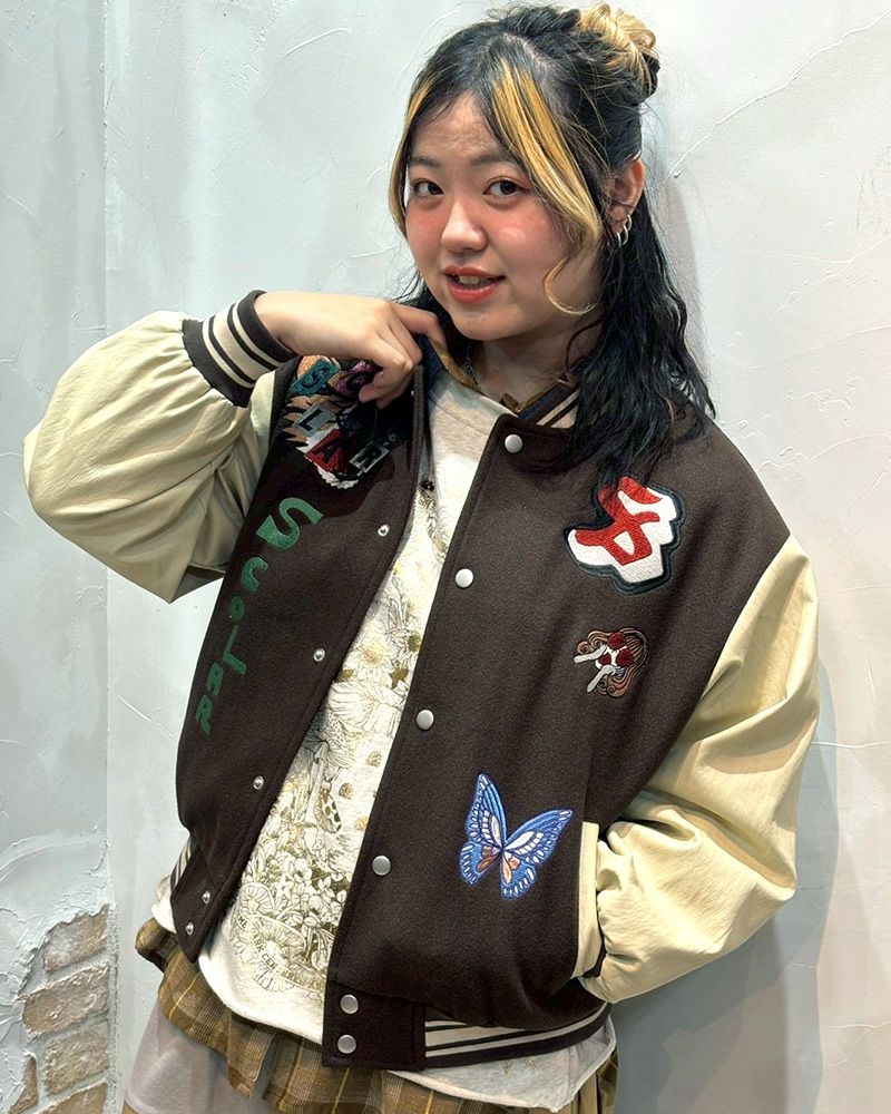 ScoLar スカラー 異素材MIX刺繍スタジャン ＆Vogue限定カラー ブラウン