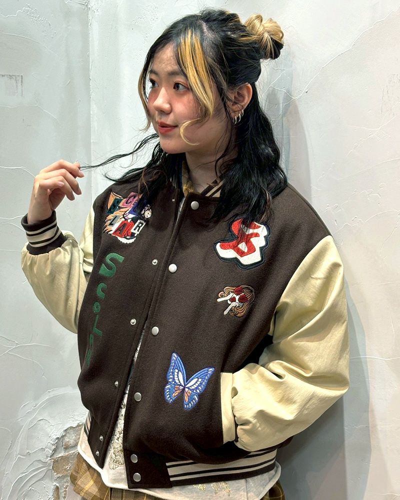 ScoLar スカラー 異素材MIX刺繍スタジャン ＆Vogue限定カラー ブラウン