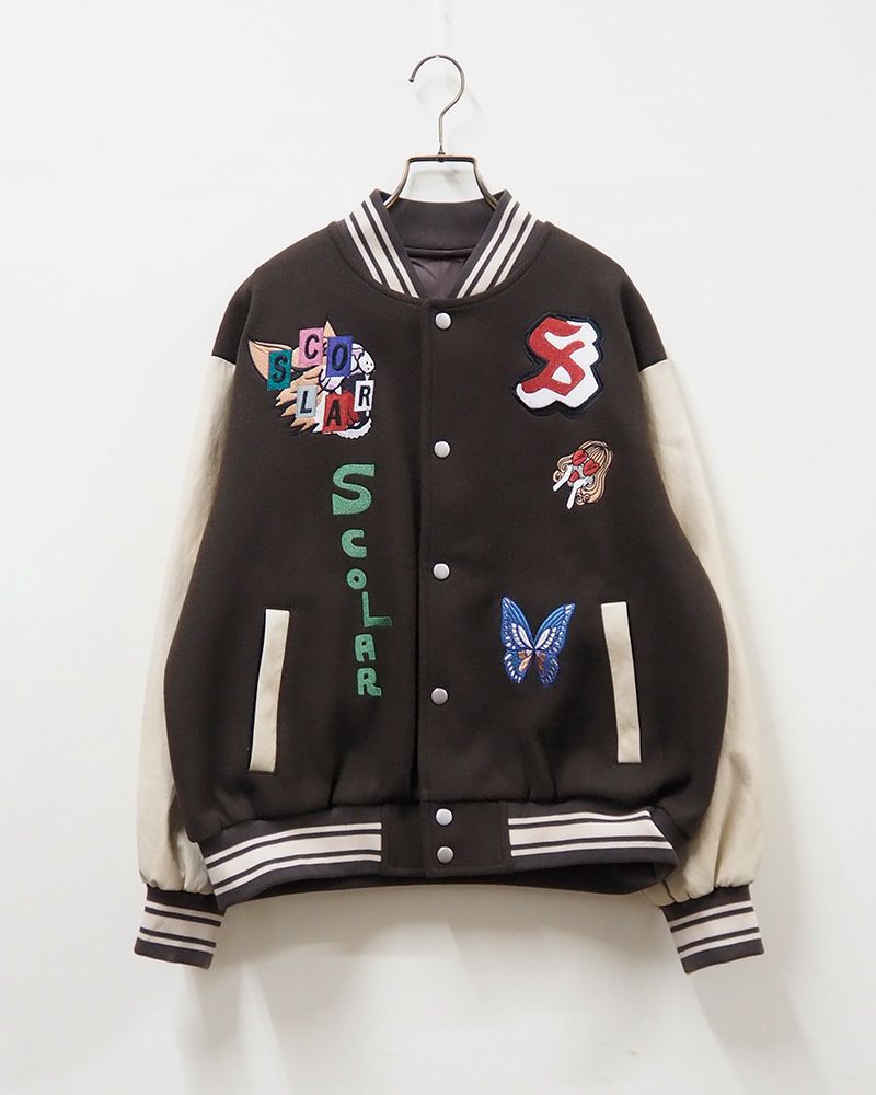 ScoLar スカラー 異素材MIX刺繍スタジャン ＆Vogue限定カラー ブラウン