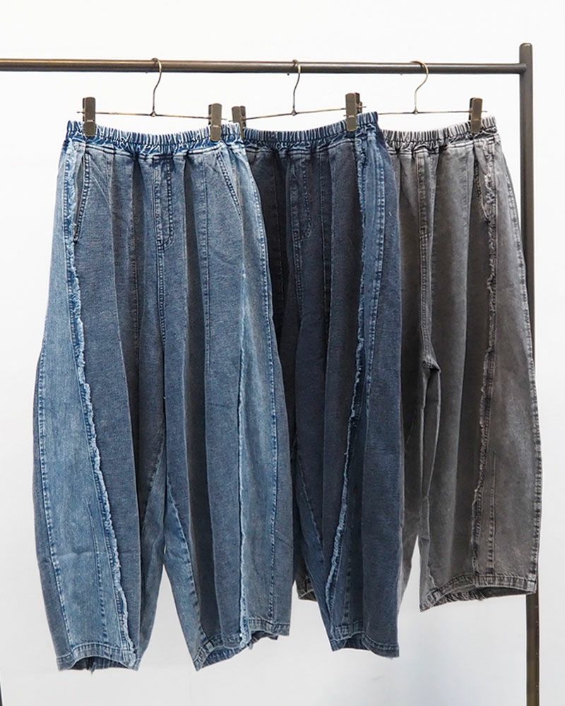 limiless ケミカルデニム裏毛パフパンツ