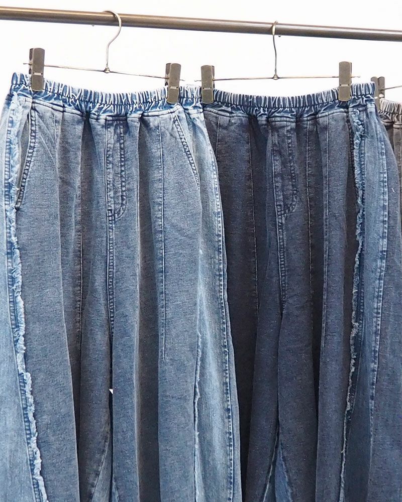 limiless ケミカルデニム裏毛パフパンツ