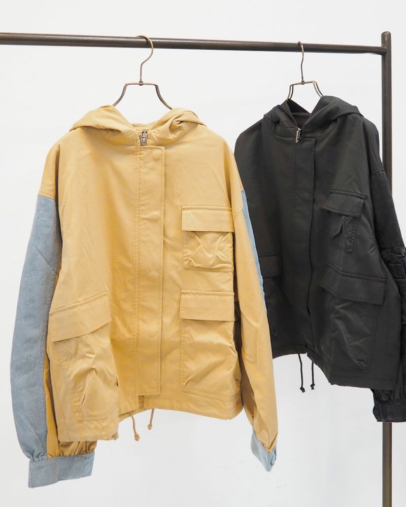 デニム×異素材ドッキングマウンテンパーカー