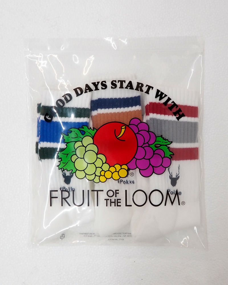 FRUIT OF THE LOOM フルーツオブザルーム × Pokke ポッケ コラボソックス 3足セット 刺繍入り ロゴデザイン
