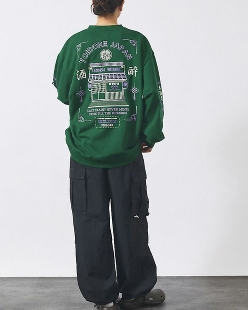 YOIDORE ヨイドレ 居酒屋YOIDORE クルーネックスウェット ユニセックス メンズ レディース 刺繍入り ルーズシルエット 限定ステッカー付き
