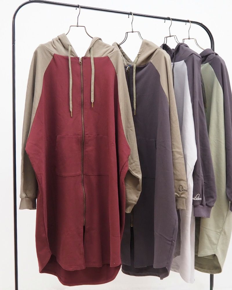 limiless 裏毛配色フーディーカーデ