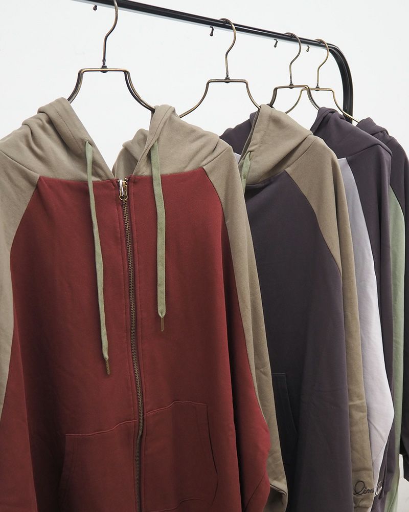 limiless 裏毛配色フーディーカーデ