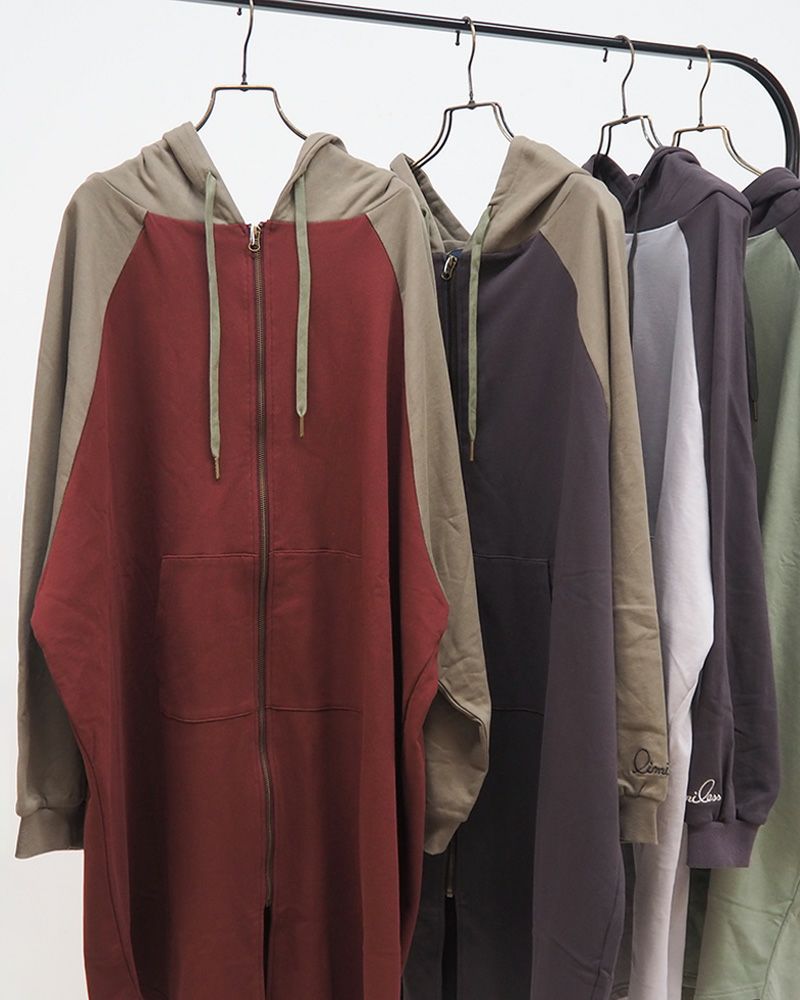 limiless 裏毛配色フーディーカーデ