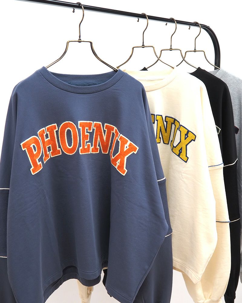 裏毛刺繍袖切替プルオーバー レディース オーバーサイズ スウェット カジュアル カレッジロゴ トップス 秋新作