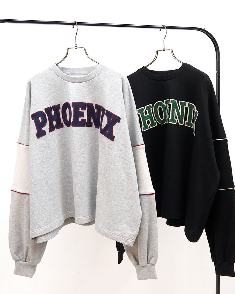 裏毛刺繍袖切替プルオーバー レディース オーバーサイズ スウェット カジュアル カレッジロゴ トップス 秋新作