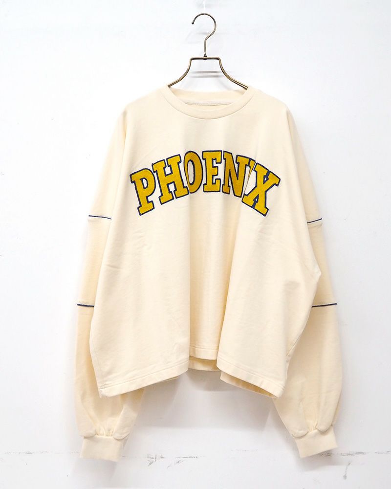 裏毛刺繍袖切替プルオーバー レディース オーバーサイズ スウェット カジュアル カレッジロゴ トップス 秋新作