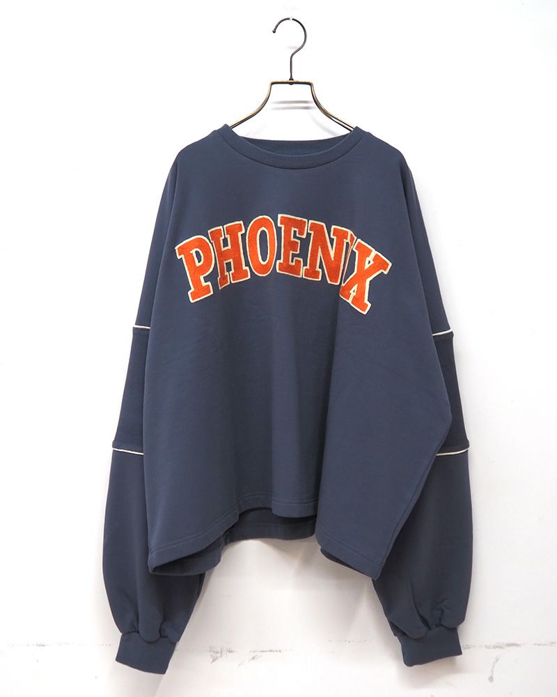 裏毛刺繍袖切替プルオーバー レディース オーバーサイズ スウェット カジュアル カレッジロゴ トップス 秋新作