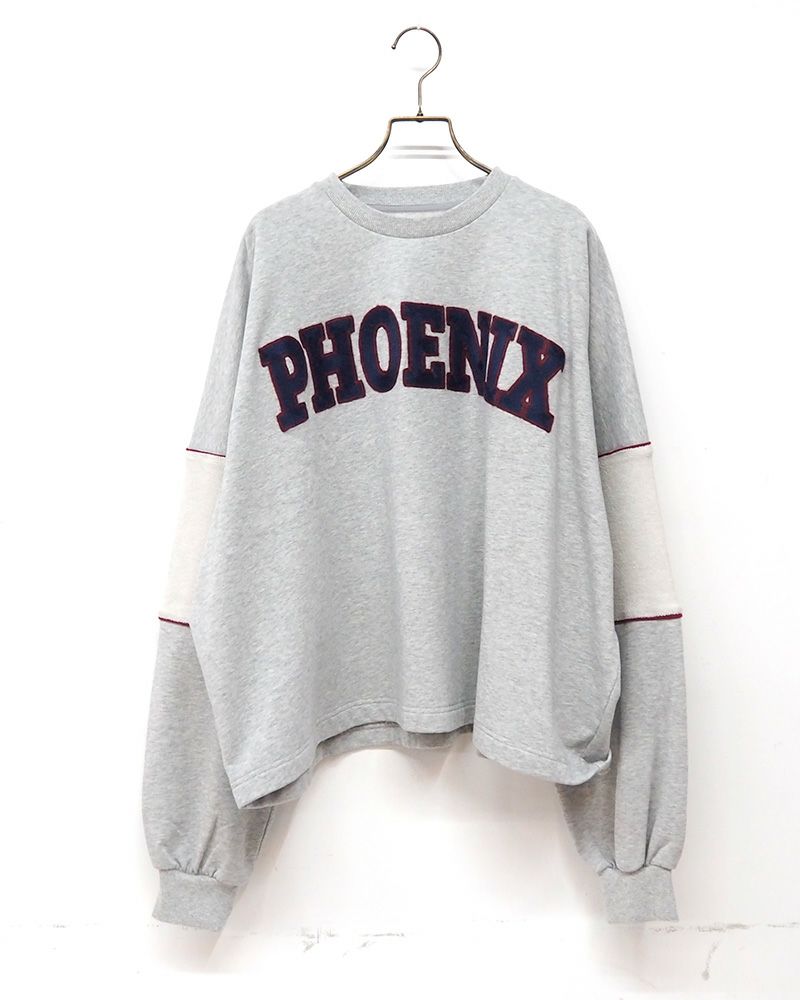 裏毛刺繍袖切替プルオーバー レディース オーバーサイズ スウェット カジュアル カレッジロゴ トップス 秋新作