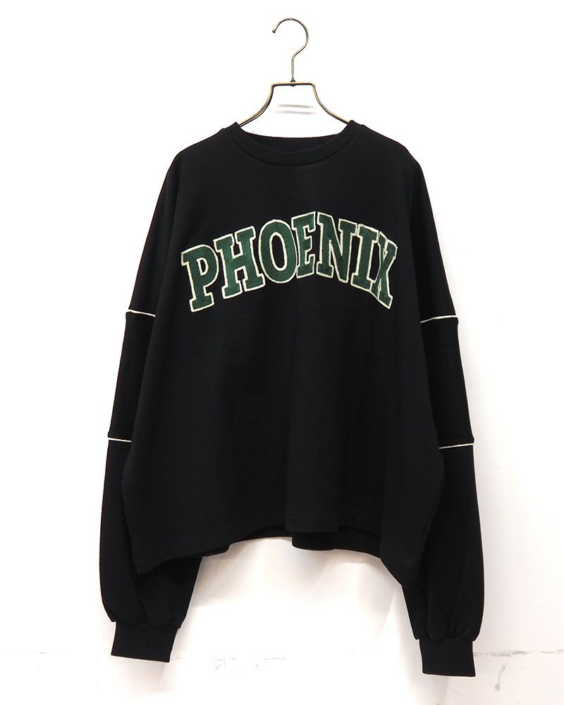 裏毛刺繍袖切替プルオーバー レディース オーバーサイズ スウェット カジュアル カレッジロゴ トップス 秋新作