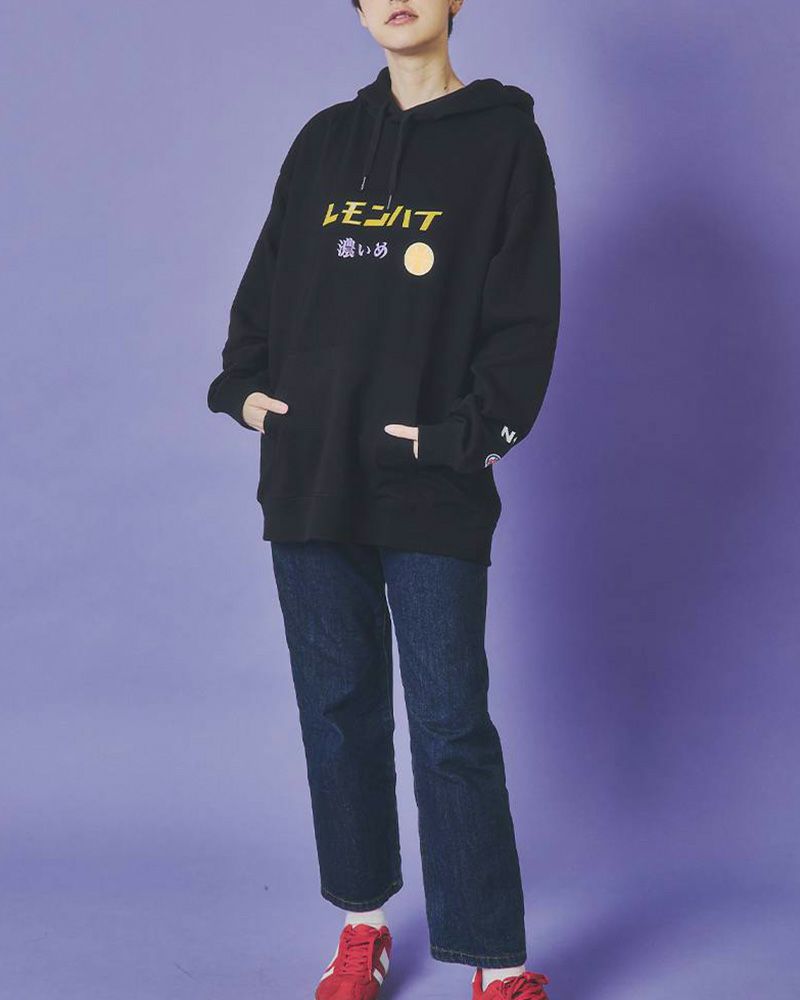 YOIDORE ヨイドレ レモンチューハイモチーフ パーカー PVCロゴプリント ユニセックス ルーズシルエット フーディー