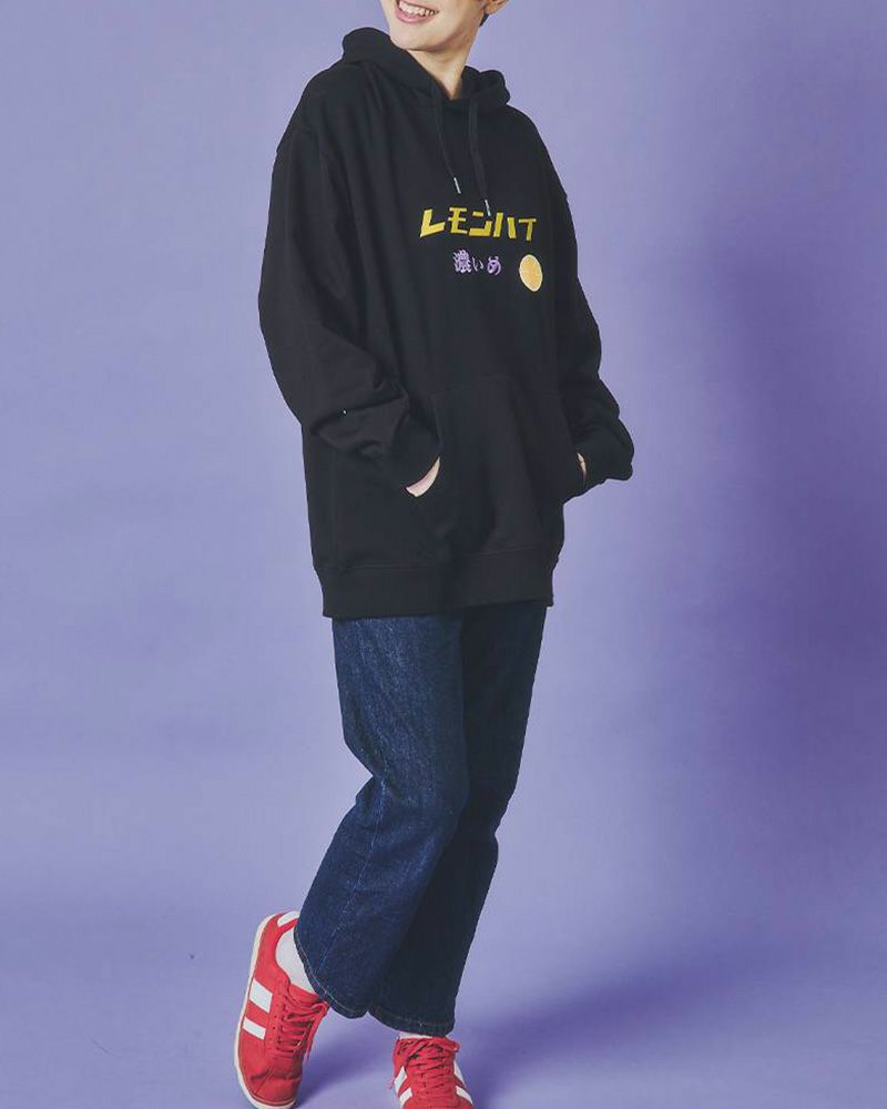 YOIDORE ヨイドレ レモンチューハイモチーフ パーカー PVCロゴプリント ユニセックス ルーズシルエット フーディー