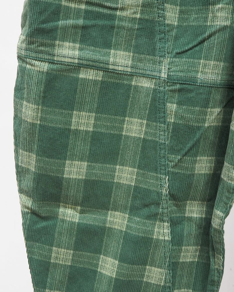 コーデュロイ素材のゆったりボールパンツ レディース ワイドシルエット イージーパンツ チェック柄 秋冬カジュアルコーデ