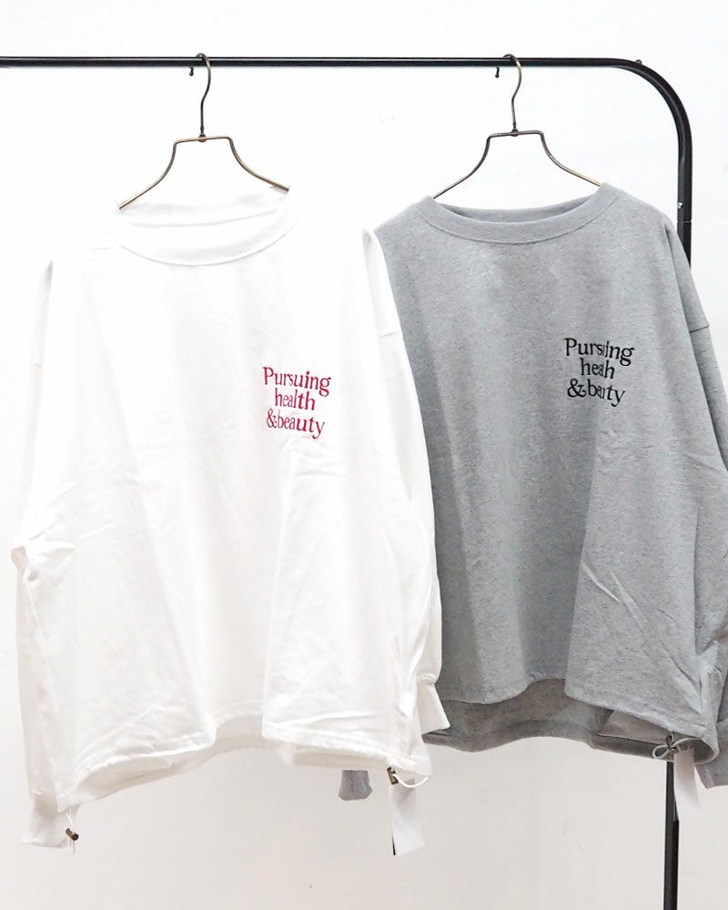 limiless リミレス 天竺スポーティーロンT 英字プリント ユニセックス ロングTシャツ ドロスト付き 綿100％ ゆったりシルエット