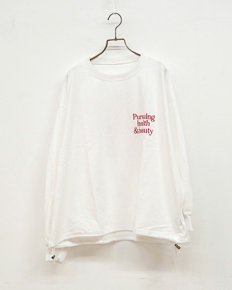 limiless リミレス 天竺スポーティーロンT 英字プリント ユニセックス ロングTシャツ ドロスト付き 綿100％ ゆったりシルエット