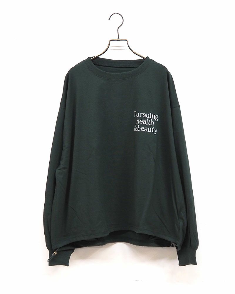 limiless リミレス 天竺スポーティーロンT 英字プリント ユニセックス ロングTシャツ ドロスト付き 綿100％ ゆったりシルエット