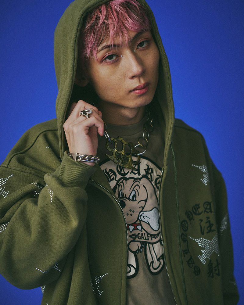 GALFY ガルフィー ピカピカ注射器パーカー 総柄 ジップアップ オーバーサイズ ユニセックス ストリート 個性派