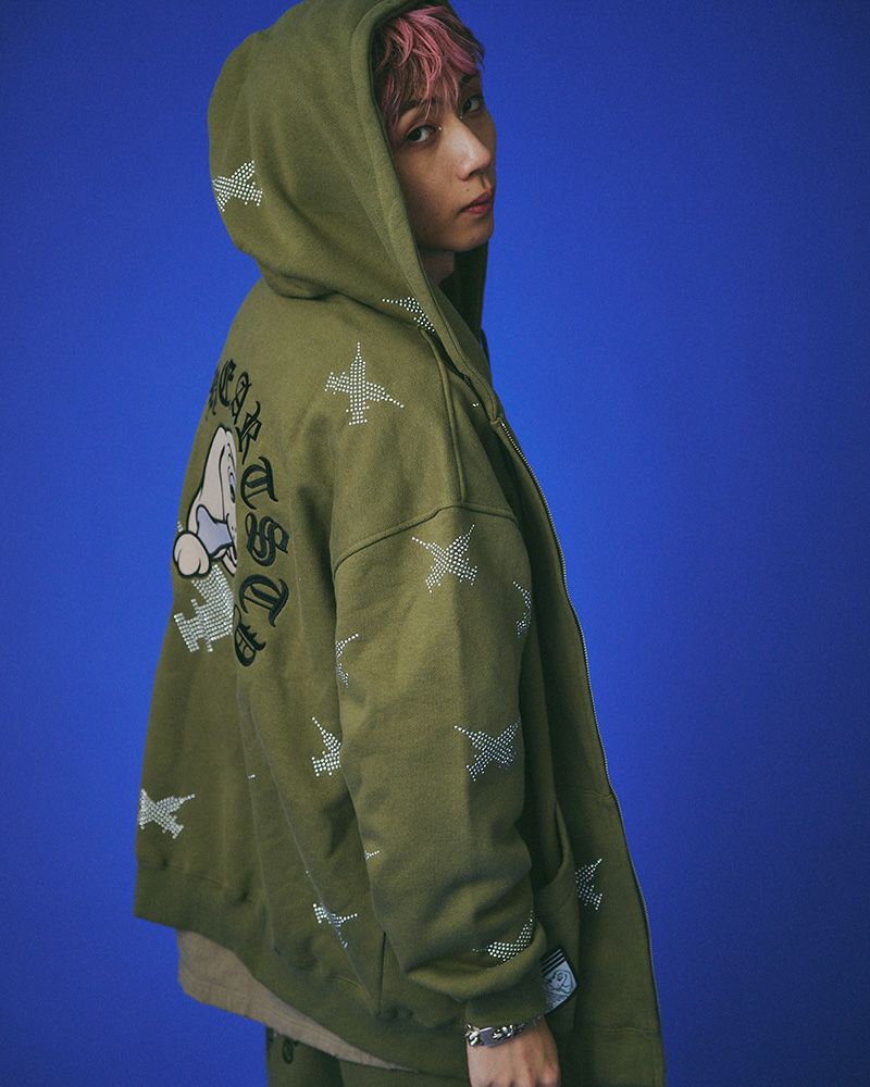 GALFY ガルフィー ピカピカ注射器パーカー 総柄 ジップアップ オーバーサイズ ユニセックス ストリート 個性派