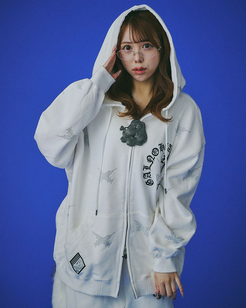 GALFY ガルフィー ピカピカ注射器パーカー 総柄 ジップアップ オーバーサイズ ユニセックス ストリート 個性派