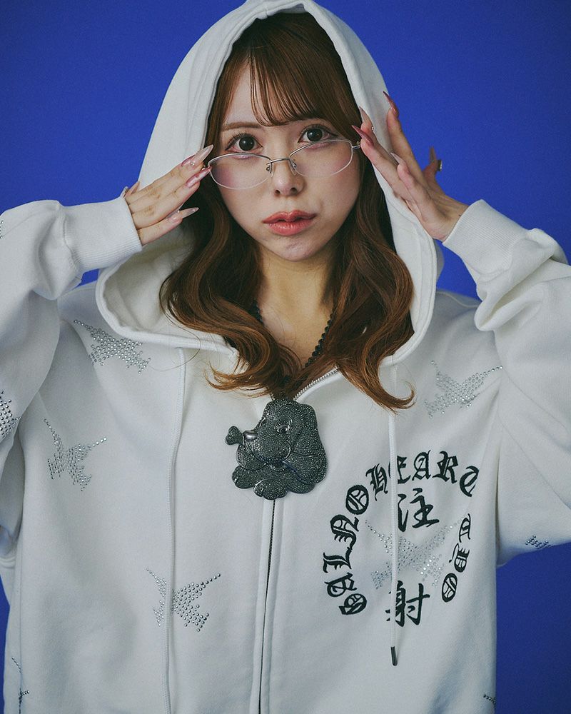 GALFY ガルフィー ピカピカ注射器パーカー 総柄 ジップアップ オーバーサイズ ユニセックス ストリート 個性派