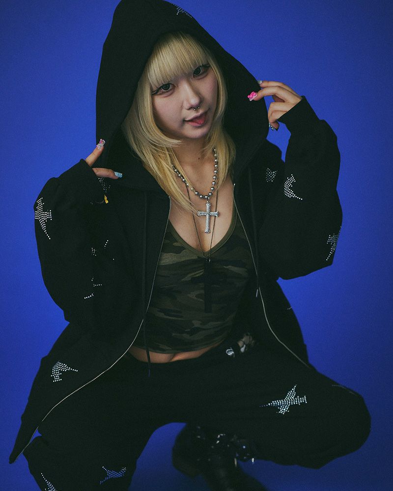 GALFY ガルフィー ピカピカ注射器パーカー 総柄 ジップアップ オーバーサイズ ユニセックス ストリート 個性派