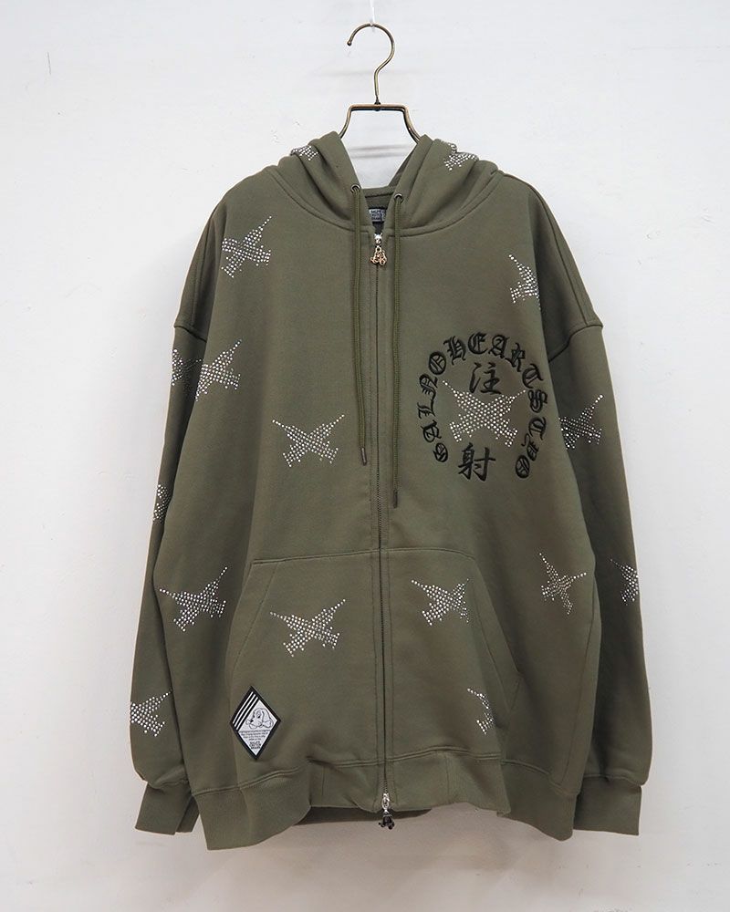GALFY ガルフィー ピカピカ注射器パーカー 総柄 ジップアップ オーバーサイズ ユニセックス ストリート 個性派