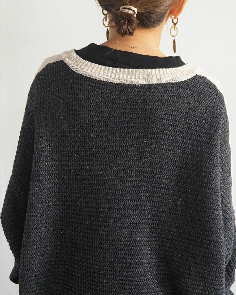 カラフルネップ ニットプルオーバー ケーブル編み リブ切替 ゆったりシルエット クルーネック 秋冬 ユニセックス