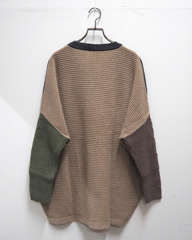 カラフルネップ ニットプルオーバー ケーブル編み リブ切替 ゆったりシルエット クルーネック 秋冬 ユニセックス
