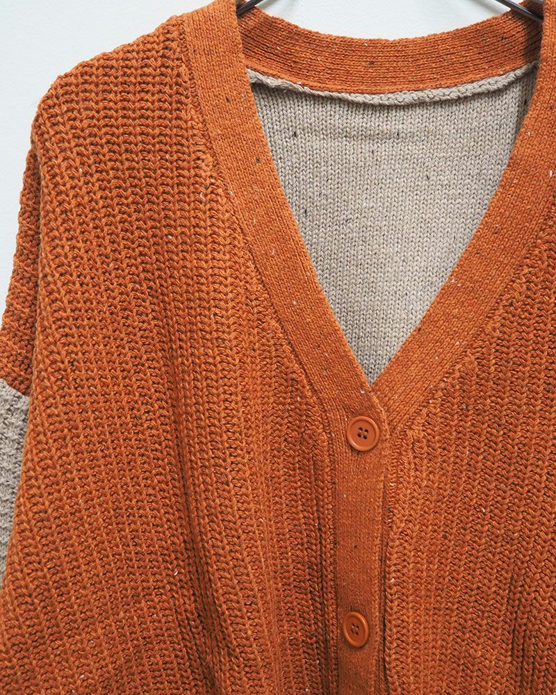ネップ配色ニットカーディガン カラフル デザインニット 配色切替 Vネック ゆったりシルエット 秋冬 羽織り
