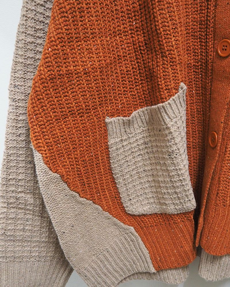 ネップ配色ニットカーディガン カラフル デザインニット 配色切替 Vネック ゆったりシルエット 秋冬 羽織り