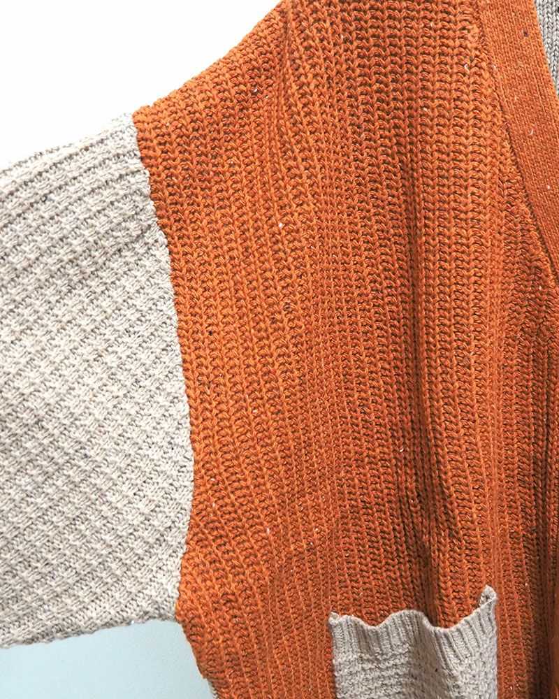 ネップ配色ニットカーディガン カラフル デザインニット 配色切替 Vネック ゆったりシルエット 秋冬 羽織り