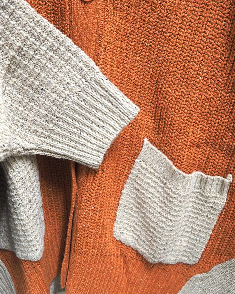 ネップ配色ニットカーディガン カラフル デザインニット 配色切替 Vネック ゆったりシルエット 秋冬 羽織り